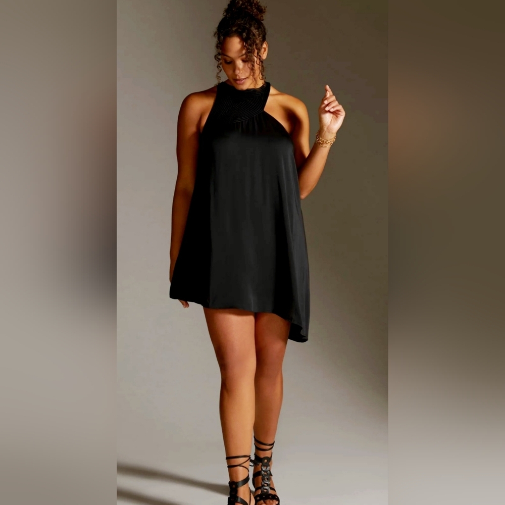 NWT Anthropologie Black Cutout Halter Mix Up Mini Dress Cocktail Asymmetrical